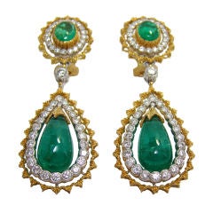Buccellati Emerald & Diamond Earrings in 18K Yellow Gold