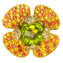 Peridot, Orange Sapphire, Yellow Sapphire & Diamond Flower Ring