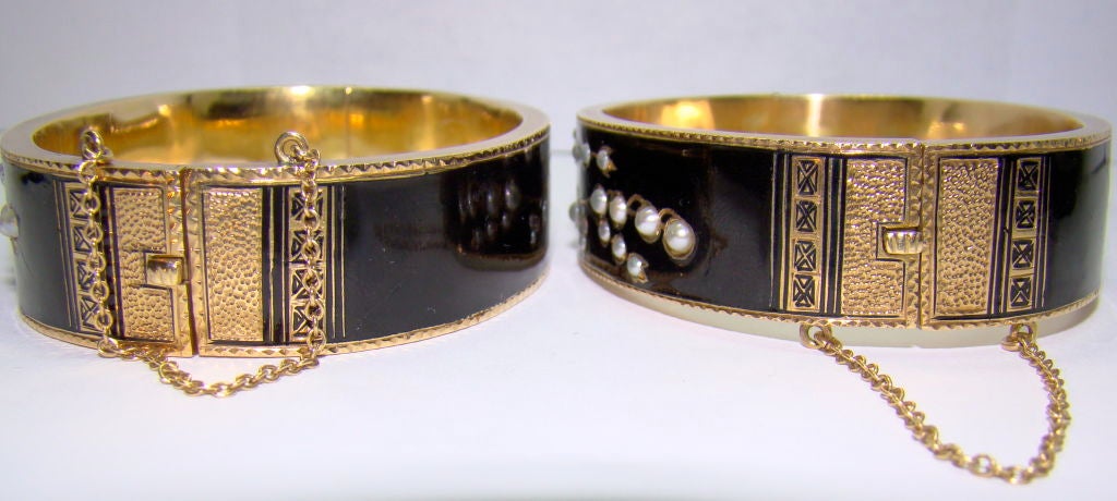 Pair of Victorian Pearl & Enamel Stackable Bracelets