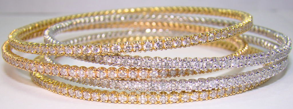 Diamond and 18K Gold Bangle Bracelets - 3.21 carats of Diamonds, 18K Yellow Gold, 18K White Gold, & 18K Rose Gold, $6000 each
