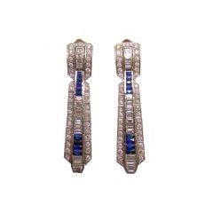 Antique Original Art Deco Diamond & Sapphire Earrings in Platinum