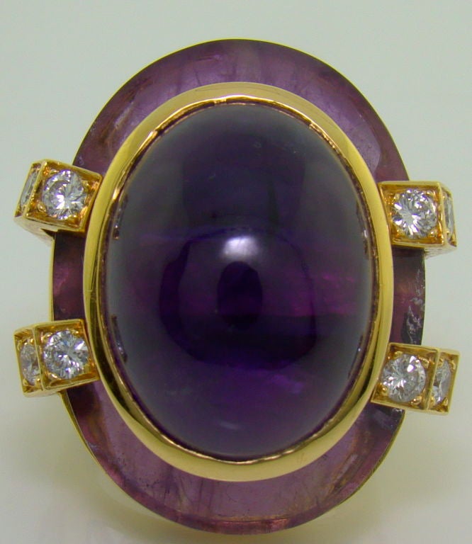 David Webb 18K Yellow Gold, Amethyst & Diamond Ring