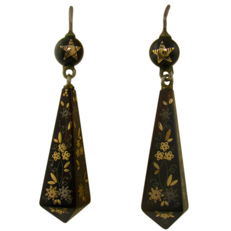 Victorian Tortoise Pique 
Yellow Gold Earrings