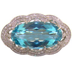Art Deco Aquamarine & Diamond Brooch in Platinum