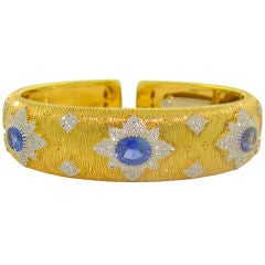 18 Karat Yellow Gold, White Gold, Sapphire & Diamond Cuff