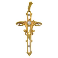 Antique Very Fine Victorian Cross in Yellow Gold and Diamond