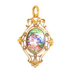 Hand-Painted Enamel Rose Gold Victorian Locket