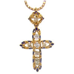 18K Yellow Gold, Diamond & Sapphire Cross Pendant