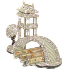 Platinum & Citrine Pagoda/Drum Bridge Brooch