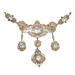 9ct English Aquamarine & Natural Pearl  Necklace & Bracelet Set