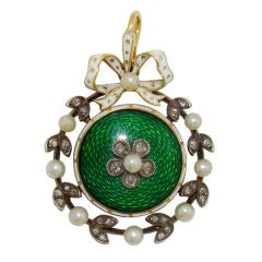 Antique Victorian Diamond, Natural Pearl & Green Enamel Locket