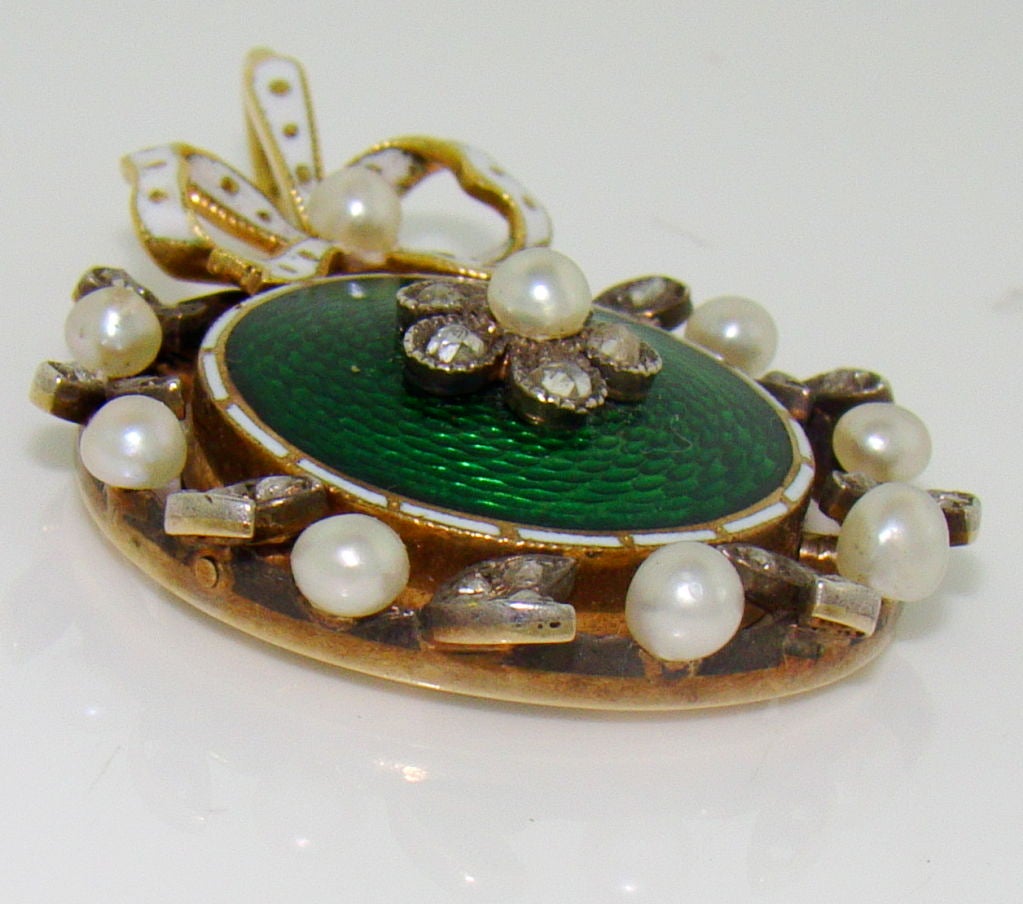 Victorian Diamond, Natural Pearl & Green Enamel Locket