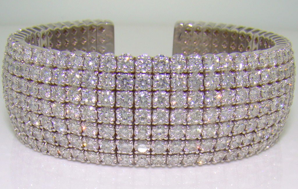 Platinum & Diamond Bangle Bracelet - 28.83 carats of Diamond, Flex-Fit, 6.25 inches around inner diameter