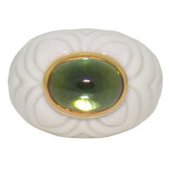 "Bulgari" Porcelain, Green Tourmaline & 18K Yellow Gold Ring