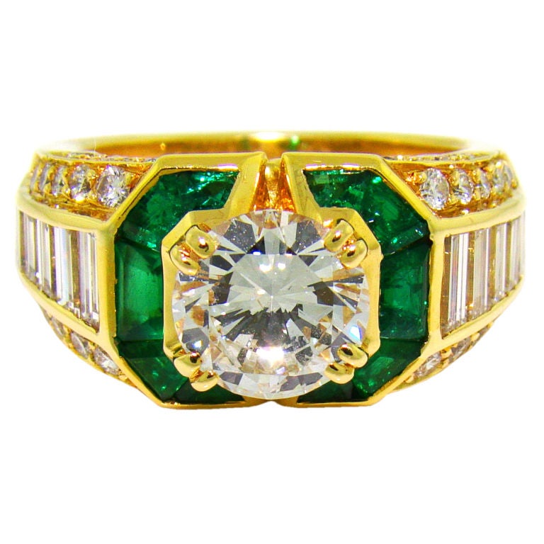 Mauboussin 18K Yellow Gold, Diamond 
Emerald Ring