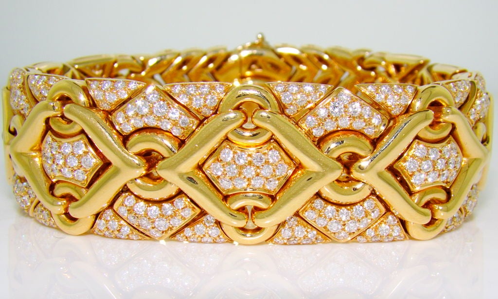 18K Yellow Gold & Diamond Bracelet by Bvlgari - extra thick version, signed Bvlgari