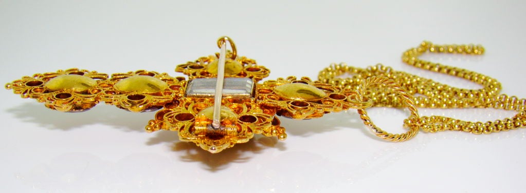 Georgian Pink Topaz & Cannatille Yellow Gold Cross / Brooch 2