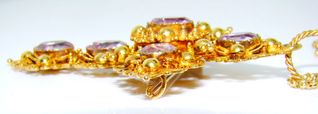 Georgian Pink Topaz & Cannatille Yellow Gold Cross / Brooch 3