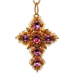 Antique Georgian Pink Topaz & Cannatille Yellow Gold Cross / Brooch