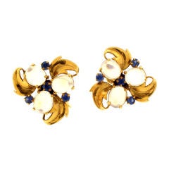 Tiffany Sapphire and Moonstone Clover Ear Clips