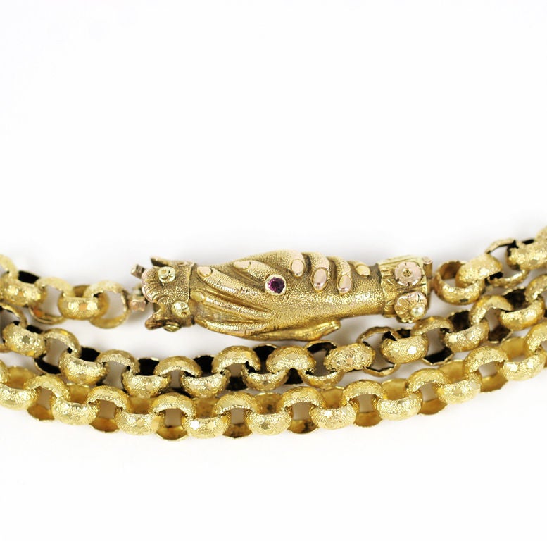 Antique  Long Gold Chain, Georgian with Clasped Hands Closure 1