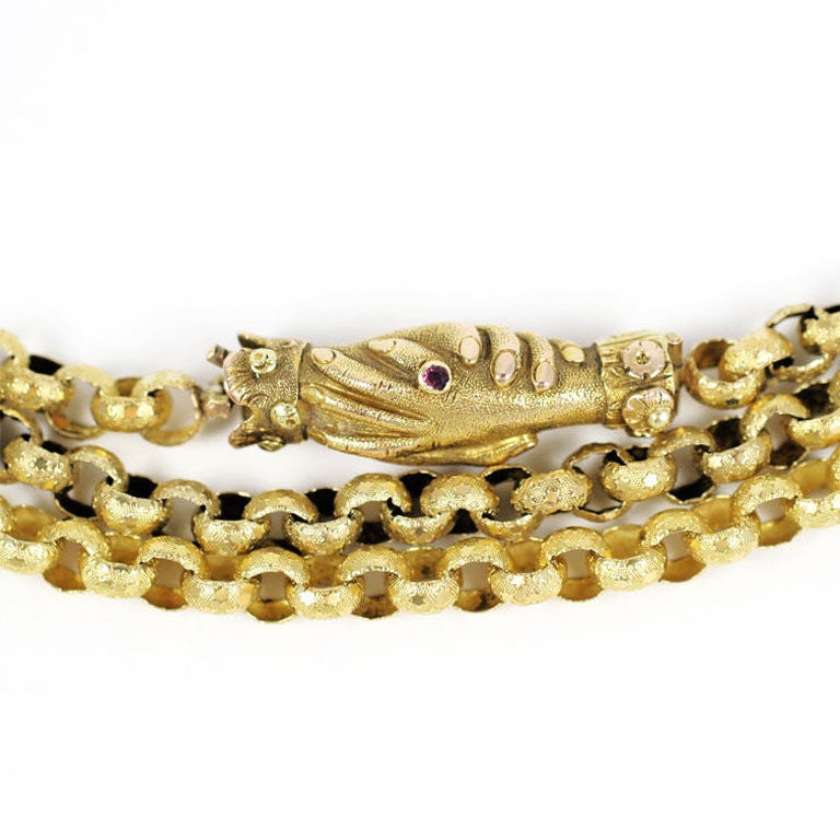 Antique  Long Gold Chain, Georgian with Clasped Hands Closure