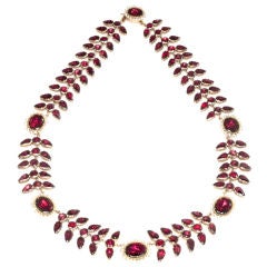 Gold  Georgian Garnet and Natural Pearl Necklace and Earrings