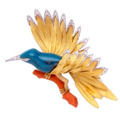 Pierre Sterlé Bird Brooch in 18k Gold and Coral