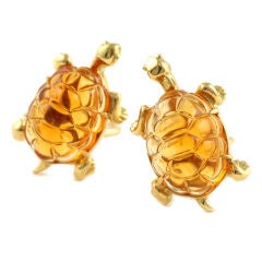 18kt Gold and Carved Citrine Turtle Earrings