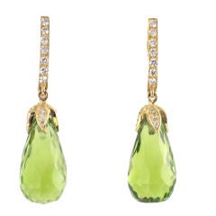 18KT Gold, Diamond and Peridot Briolette Earrings 18KT Gold, Diamond and Peridot Briolette Earrings