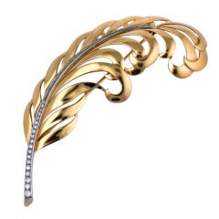 Tiffany Retro Gold and Diamond Feather