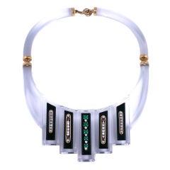 Retro Custom Lucite Diamond Emerald Ruby Collar Necklace