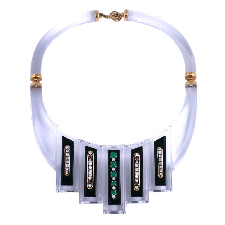 Custom Lucite Diamond Emerald Ruby Collar Necklace