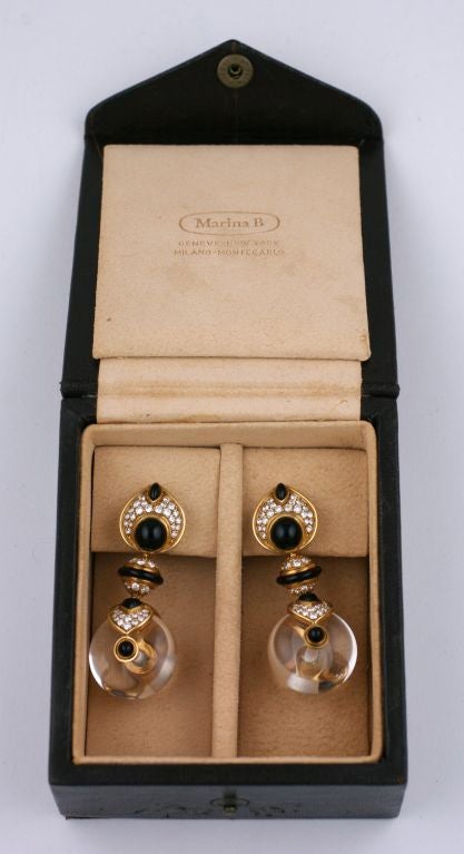 Marina B. Rock Crystal, Onyx and Diamond Earrings 2