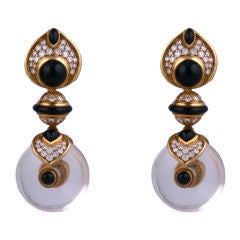 Marina B. Rock Crystal, Onyx and Diamond Earrings