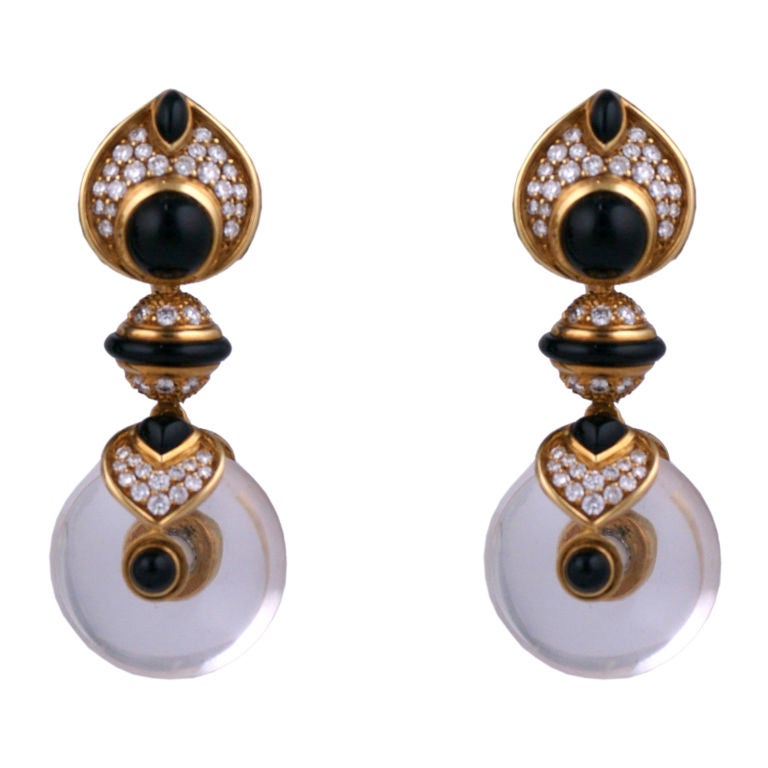 Marina B. Rock Crystal, Onyx and Diamond Earrings