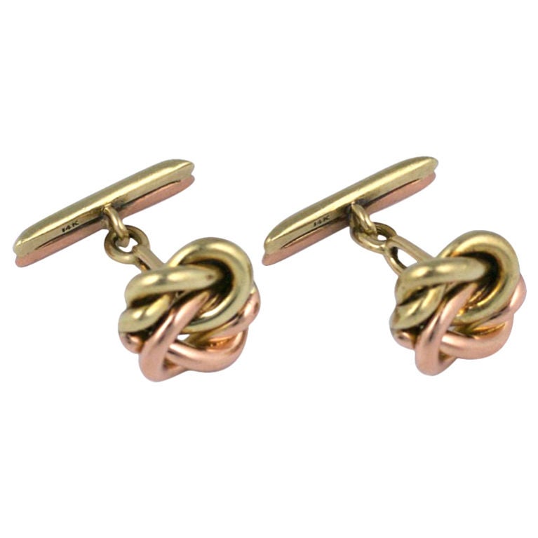 Elegant Two-Tone Gold Knot Cufflinks For Sale