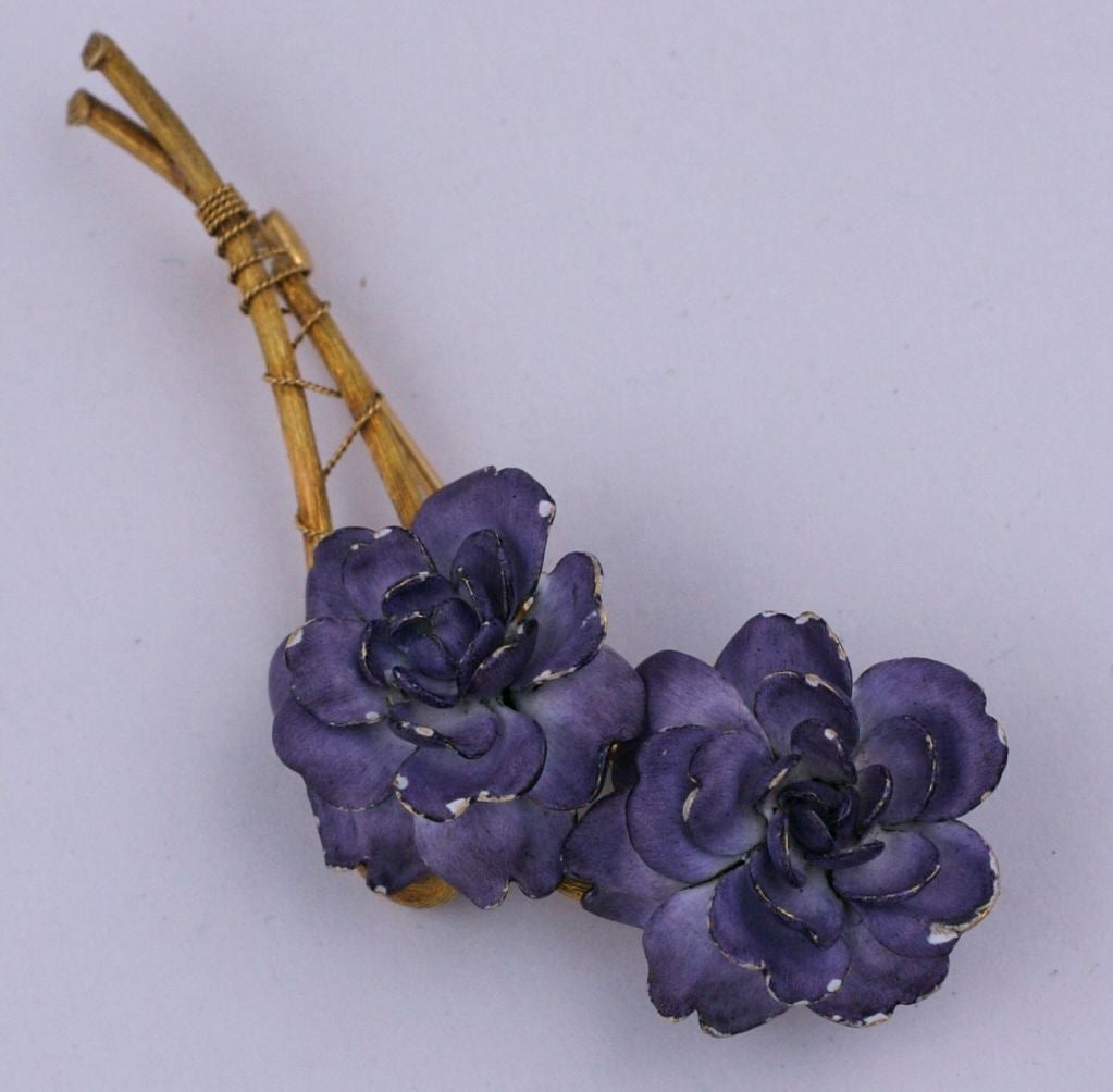 Victorian Tiffany Enamel Violets, Late 19th Century For Sale