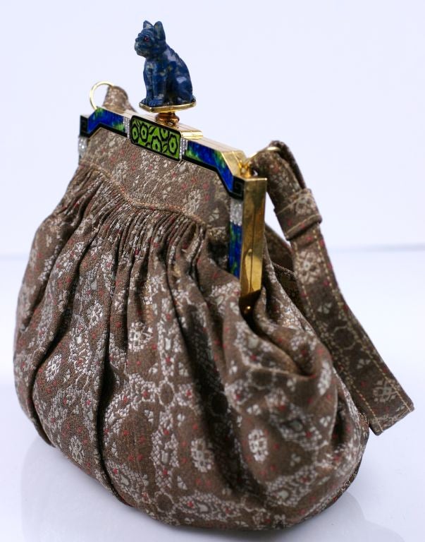 Women's Fine French Art Deco Enamel and Diamond Figural Bag For Sale