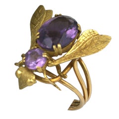 Vintage Oversized Amethyst Gold Bee Ring