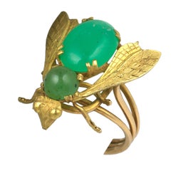 Vintage Oversized Chrysophrase Gold Bee Ring