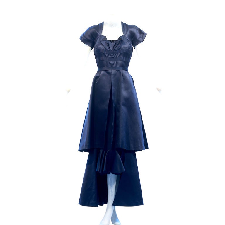 Circa 1947 Adrian Midnight Blue Silk Gown For Sale