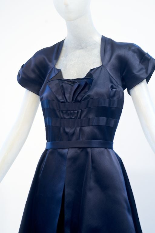 Circa 1947 Adrian Midnight Blue Silk Gown For Sale 4