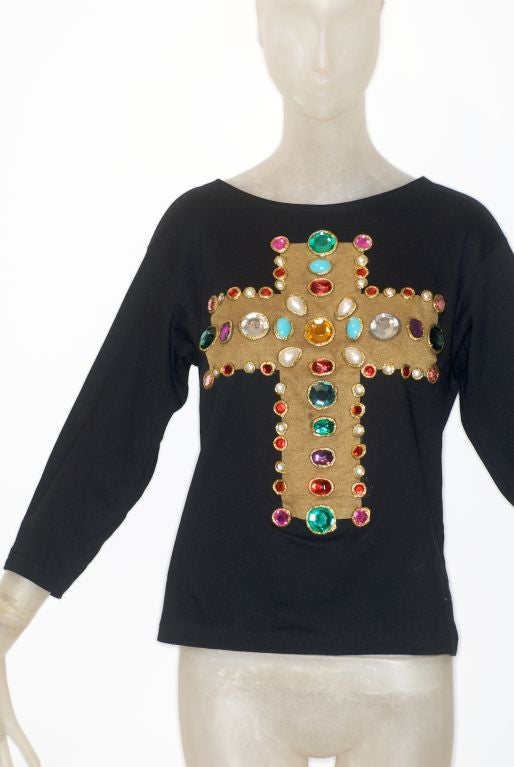 Women's 1988 Christian Lacroix Jeweled Cross Shirt