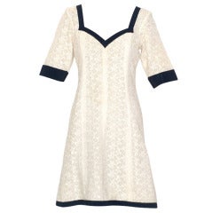 Yves Saint Laurent Ivory Lace and Navy Trim Dress