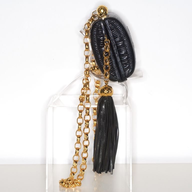 1980s Black Lizard Chanel Bag with Tassel 1