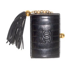 1980s Black Lizard Chanel Bag with Tassel