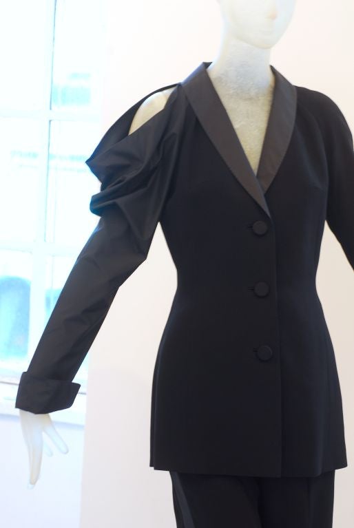 Women's 1980s Gianfranco Ferre Tuxedo with Taffeta Sleeve For Sale