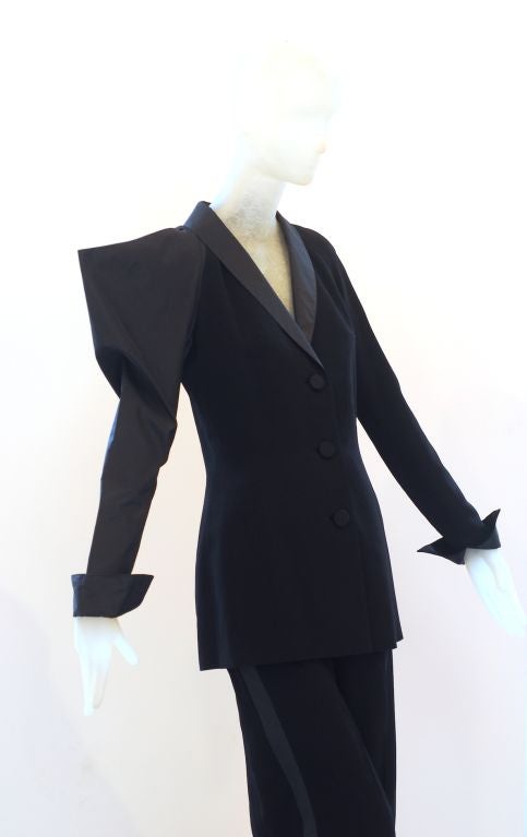 1980s Gianfranco Ferre Tuxedo with Taffeta Sleeve For Sale 1