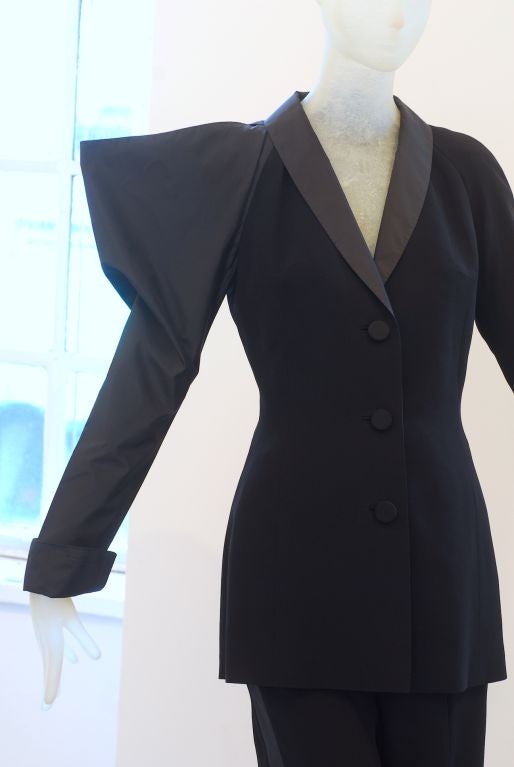 1980s Gianfranco Ferre Tuxedo with Taffeta Sleeve For Sale 2